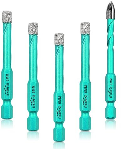Punta Diamantata Secca 4 pezzi 6MM - LEKOMESH Punte Trapano Piastrelle & 1 pezzi 6MM Punta in Carburo per Porcellana Piastrella Ceramica Marmo Granito Pietra Quarzo,Gancio Esagonale Rapido