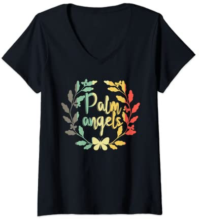 Womens Palm Angels Butterfly Flower Lovers V-Neck T-Shirt