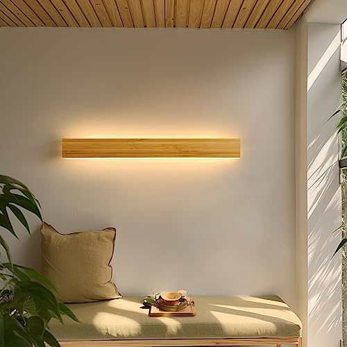 LED Wandleuchte aus Bambusholz 24W Warmweiß 3000K Moderne Wandbeleuchtung für Schlafzimmer, Wohnzimmer und Treppe, 80cm