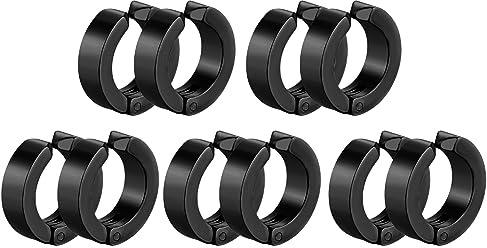 10 Pieces Non-Piercing Earrings Ear Clip Fake Ear Hoops for Men and Women Stainless Steel 5 Pairs Black Set