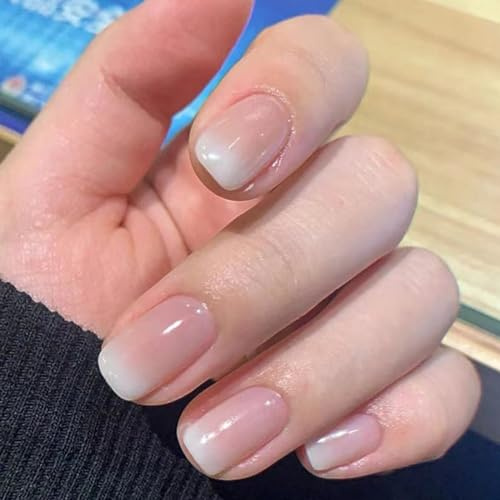 Ceboic 24 Stück Press on Nails Kurz Eckig, French Nude Rosa Künstliche Nägel, Square Acryl Full Cover Kunstnägel Nägel Zum Aufkleben, Natürliche Farbverlauf Fingernägel Fake Nails für Frauen Mädchen
