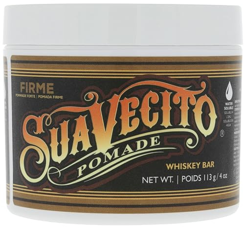 Suavecito Pomade Firme (Strong) Hold Whiskey Bar Scent 4 oz - Pomade For Men - Medium Shine Water Based Wax Like Flake Free Hair Gel - Easy To Wash Out - All Day Hold For All Hair Styles