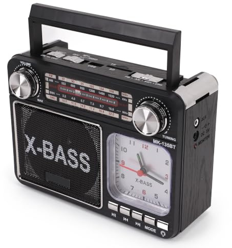 AM FM Vintage-Radio, Tragbares Retro-Kurzwellenradio mit Bluetooth-Lautsprecher, USB-MP3-Player, Batteriebetrieben oder Wechselstrom, Retro-Radio mit Griff für Senioren,