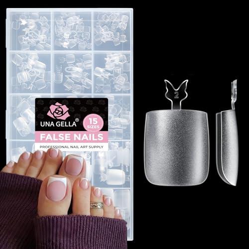UNA GELLA Quadrat Fußnägel zum Aufkleben, 216 Stück 15 Größen Soft Gel Tips | Press-On Falsche Toenails Set, Matte Zehennägel, Ideal für DIY Nagelstudio Pediküre