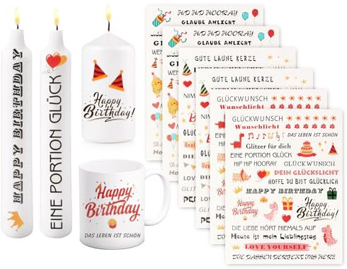 6 Stücke Kerzentattoos Geburtstag Kerzenfolie, Wassertransferdruck Kerzenaufkleber, Wasserschiebefolie Dekorieren Kerzen, Happy Birthday DIY Geschenk, Deko Geschenk Kerzensprüche