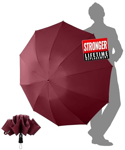 Chakipee Reise-Regenschirm, winddicht, stark, kompakt, 10 Rippen, tragbarer Regenschirm für Damen und Herren, umgekehrt, faltbar, automatische Regenschirme für Wind und Regen, 210T