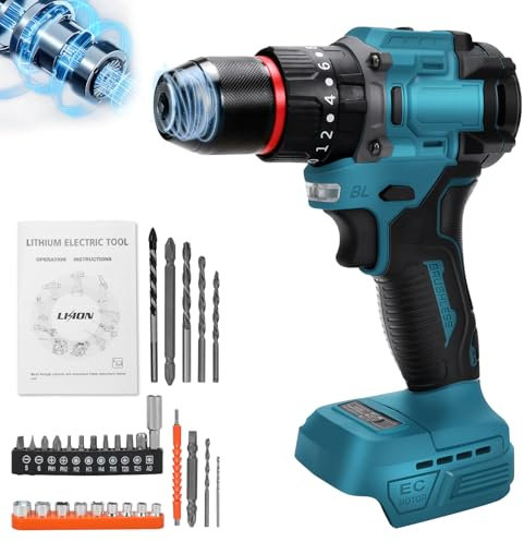 Akku Bohrschrauber Kompatibel mit Makita 18V Lithium-Akku, 130Nm Bürstenloser Schlagbohrschrauber mit 20+3 Drehmomentstufen, 10mm Schnellspannbohrfutter (Ohne Akku)