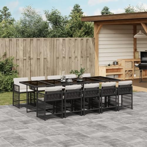 Tidyard Gartenmöbel Set 11-TLG.Garten Essgruppe Mit Kissen Polyrattan Rattanmöbel Outdoormöbel Gartengarnitur Gartenlounge Set 10 Personen Loungegruppe Balkonmöbel 1 Tisch mit Glasplatte,10 Stühle