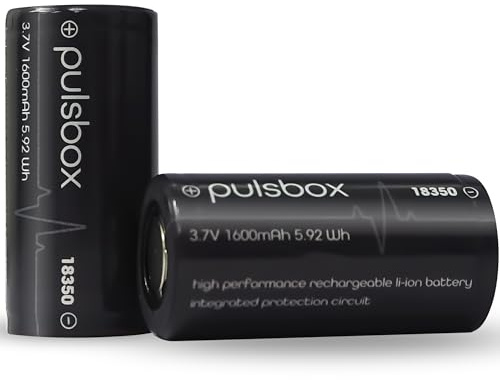 pulsbox Batterie Li-ion 18350 | 18400 3,7 V 1600 mAh avec circuit de protection PCB intégré (pôle positif plat)