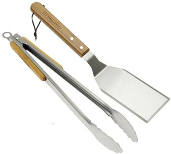 Campingaz Ensemble d'ustensiles de Barbecue avec Pince et spatule | Acier Inoxydable et Bois de Bambou Massif | Idéal pour Les Fruits de mer, la Viande, Le Poisson, Les légumes