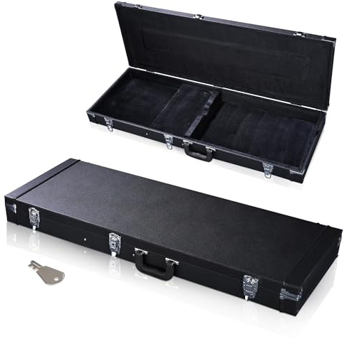 HeyJiaYu Electric Guitar Hard Shell Carrying Case Square for 39 in Standard Guitar, Universal Electric Guitar Square Wooden Hard Case Lockable with Key, Black (Electric Guitar)