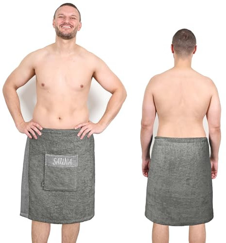 Lashuma Saunakilt Herren 55x140 cm | Lima Saunahandtuch mit Klettverschluss | Premium Saunatuch Grau | Saugstark & Strapazierfähig