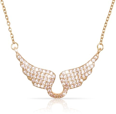 BYETOCE Gold Plated Angel Wings Pendant Necklace Full Cubic Zirconia Butterfly Angel Wing Necklace Dainty Guardian Angel Charm Necklace for Women Anniversary Birthday Mother's Day Gift