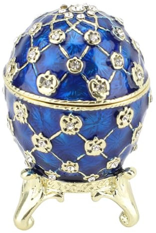 Srliya Vintage Jewelry Box Egg Shape Multifunctional Enamel Hinged Antique Treasure Chest Ring Holder (Blue)