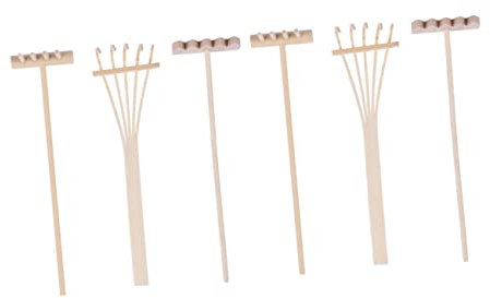 Abaodam 6pcs Mini Bamboo Rake Miniature Farm Tools Tabletop Decoration for Sand Table Accessories Box Decor Mini Rake Tools