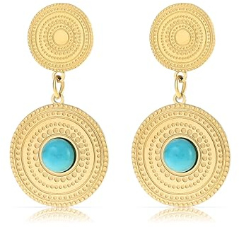 Made by Nami Vintage Ohrstecker Set mit Türkisem Stein aus chirurgischem Edelstahl Boho Schmuck Damen Statement Ohrringe Hängend Wasserfester Schmuck Geschenk für Sie