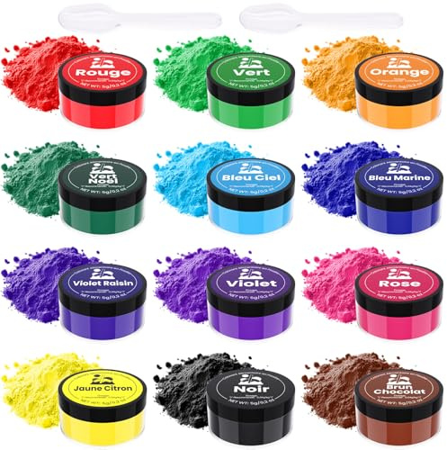 Colorant Alimentaire Poudre 12 Couleurs x5g - Poudre Alimentaire Hautement Concentré pour la Pâtisserie, Colorant Poudres Alimentaire pour Gâteaux, Macarons (Usage Domestique et Professionnel)