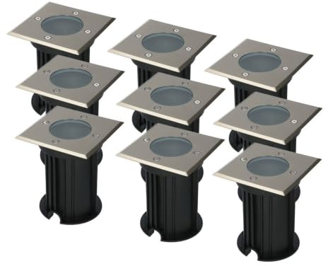 HOFTRONIC - Ramsay 9er LED Bodenstraher außen - 230V GU10 Fassung Wechselbar - IP67 Wasserdicht - Edelstahl - Einbaustrahler Terrasse Eckig - Bis zu 1000 kg Belastbar (befahrbar & kratzfest)