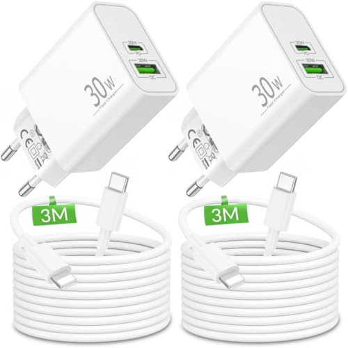 30W 2-Port Schnellladegerät und 3M Lang Ladekabel für iPhone 14 13 12 11 | Schnellladekabel für iPhone 14 13 12 11 Pro Max Plus XS XR X SE 8 7 6, iPad Ladegerät , Charger Netzteil Kabel 2Pack
