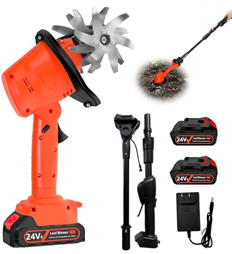 Motozappa a Batteria, 24V Motocoltivatore Elettrica da Giardino con 2 1500mAh Batterie, Larghezza/Profondità di Lavoro 10cm, 4 Lame in Acciaio, Doppio Pulsante, Per Coltivazione, Diserbo