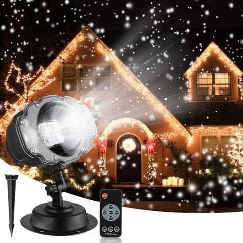Christmas Snowflake Projector Lamp, 300° Rotation, IP65 Waterproof, with Remote Control, LED Projector Light for Christmas Tree Decoration, Halloween, Party, Holiday, Indoor (A)