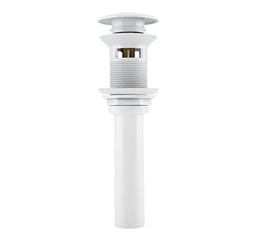 Sgocciolatoio Scarico Pop Up per Lavabo Bagno e, Ottone con Rivestimento Bianco e Foro di Troppo Pieno - Drenaggio Efficiente, Antiruggine e Facile da Installare per