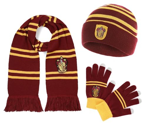 Harry Potter Sciarpa ufficiale Grifondoro, berretto e guanto – Set di accessori per donne e bambini – regalo di Hogwarts e accessori per costume