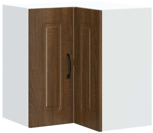 Mhdvray Eckhängeschrank Kalmar 57x57x60 cm Braun Eiche Holzwerkstoff 60 kg belastbar Wandmontage Küchenoberschrank platzsparendes Küchenmöbel für kleine Küche Esszimmer