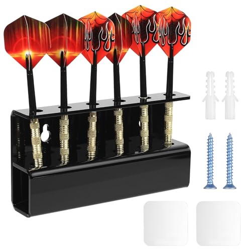 Soporte de Pared para Dardos, Soporte de Acrílico para Exhibir Dardos, Soportes para 6 Dardo, Tornillos o Autoadhesivos para Salas de Juegos, con 2 Almohadillas Adhesivas y 2 Tornillos