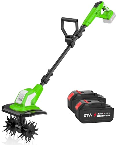 Motocoltivatore elettrico senza fili, mini motocoltivatore portatile con batteria 21 V, larghezza e profondità di 10 cm, per giardino, orto, diserbo (B-2 batteria)