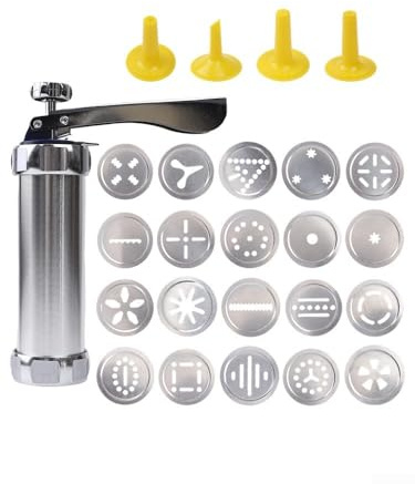 Elchuiaby Silvery Cookie Maker Machine, 20pcs Discs and Nozzles Biscuit Press Set for Easy Cake Decorating