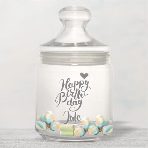 4youDesign Bonbonglas/Keksglas Happy Birthday - personalisiert mit Namen - Geburtstagsgeschenk - süße Geschenkidee - individuell - Geschenk zum Geburtstag - für ihn - für sie