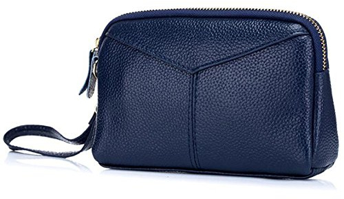 AprinCtempsD Women's Clutch Bag Genuine Leather | Zipper Wallet Purse, With Wrist Strap, Small Handbag