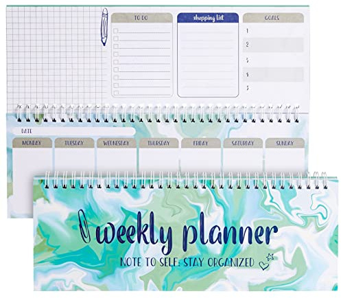 Paper Junkie Undated Weekly Planner - 11.7 x 4.1 In, Green, Spiral Bound, 52 Undated Sheets - Calendar & To Do List Notepad - Desk Planner for Teacher Supplies & Office Organization