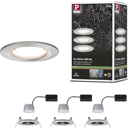 Paulmann 93494 LED Einbauleuchte 3-Step-Dim Nova Coin Basisset starr IP44 rund 78 mm Coin 3x6W 3x470lm 230V dimmbar 2700K Eisen gebürstet