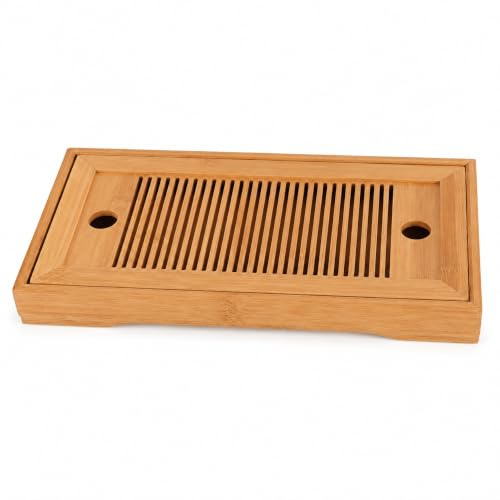 Regun Bamboo Tea Tray, Double-layer Teapot Tray, Portable Tasteful Chinese Gongfu Tea Table, Chinese Teaboard Tea Plate, for Home Garden Office (10.63 * 5.51 * 1.18in)
