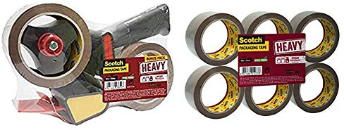 Scotch HV5066DB Handabroller HEAVY, 50 mm x 66 m, inklusiv 2 Rollen Klebeband, braun + HV5066FB Verpackungsklebeband HEAVY, 6 Rollen, 50 mm x 66 m, braun
