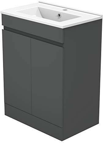 Xinyang Badmöbel Lorenza Anthrazit 60 cm Waschtisch mit Unterschrank Soft-Close Funktion - Standschrank Waschtisch Möbel