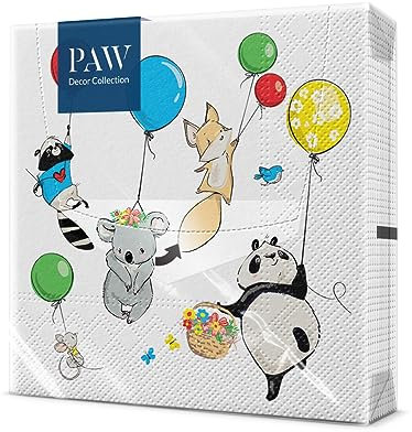 PAW - Servilletas Papel 3 Capas (33 x 33 cm) I 20 Unidades I Servilletas con Diseño de Cumpleaños - Niña y Niño I Servilletas Papel Decoradas para Cumpleaños, Fiesta I Color: Animals Party