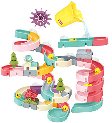 Teksome Badewanne Spielzeug | Badespielzeug für Kleinkinder | Entenrutsche mit Windmühle | An der Wand befestigte Badewannen-Spielzeugbahn für Kleinkinder