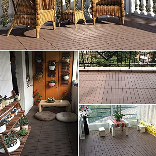 WPC Carrelage en Plastique Composite Revêtement de sol Extérieur Dalles en Bois-plastique Extérieur Caillebotis Système Plug-in pour Terrasse Jardin Balcon (11 pièces-30 * 30cm (marron))