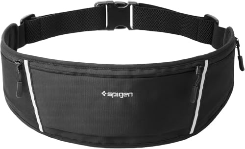 Spigen Dynamic Shield Cintura da Corsa, Marsupio Porta Cellulare con Striscia Riflettente e Cintura Regolabile di Vita per Uomo e Donna - Nero