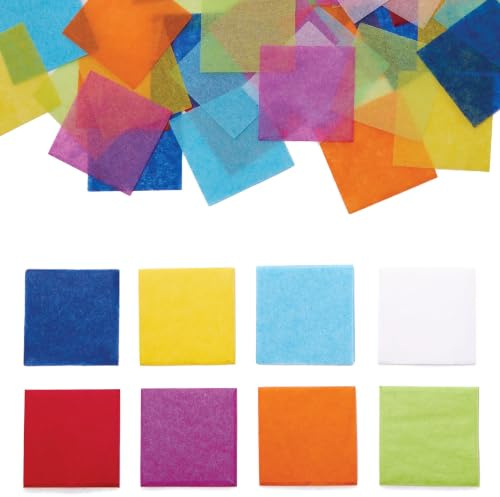 Baker Ross FC756 Mini Seidenpapier Quadrate Regenbogen, 4000 Stück, buntes Bastelpapier für kreative Projekte
