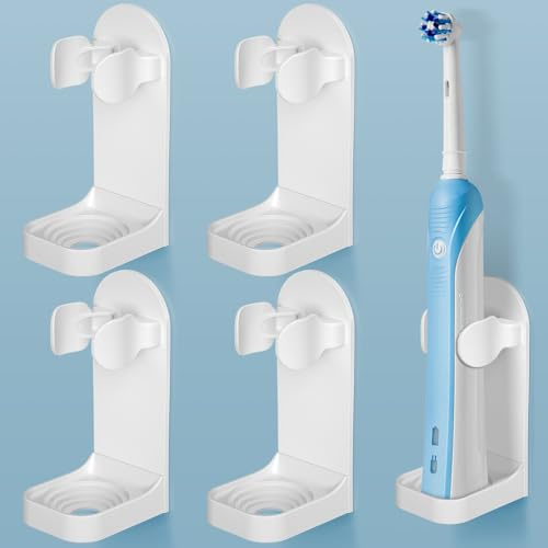 HOMMAND portacepillo de Dientes eléctrico, Soporte para Cepillo de Dientes eléctrico, Juego de 4, Cepillo de Dientes eléctrico, Adhesivo sólido, Ajustable, Organizador de Cepillo de,Blanco
