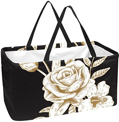 Rechteckiger Einkaufskorb, Wäschekörbe, Stoff, Aufbewahrungsboxen, Gold Rose-01