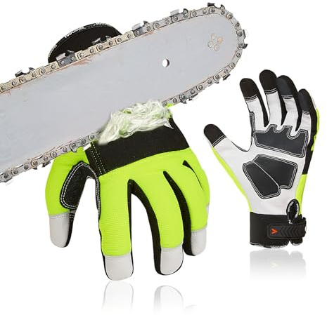 Vgo... 1 Paar EN381-7, Klass 1, 20 m/s, Kettensägeschutzhandschuhe, Schnittschutz, hohe Anti-Schneidenferigkeit, aus Ziegenleder und PVC (GA8912)