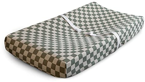mushie Extra Soft Muslin Fitted Changing Pad Cover (Olive Check)