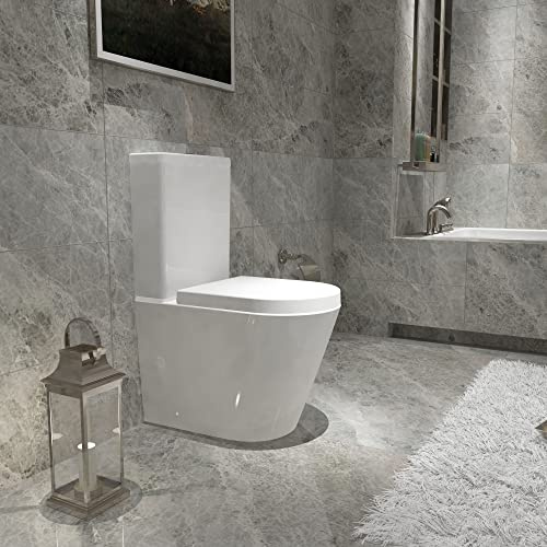 Biubiubath Bathroom Rimless Close Coupled Toilet Soft Close Seat WC White Ceramic Pan White WC Cloakroom Pan