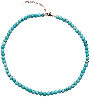 Handmade Women's Girls Edelstein Perlen Halskette Choker 6mm Runde Perlen - Natürliche Edelsteine Healing Crystal Beaded Jewellery | Geschenkideen für Frauen, Mädchen (Blaues Türkis)