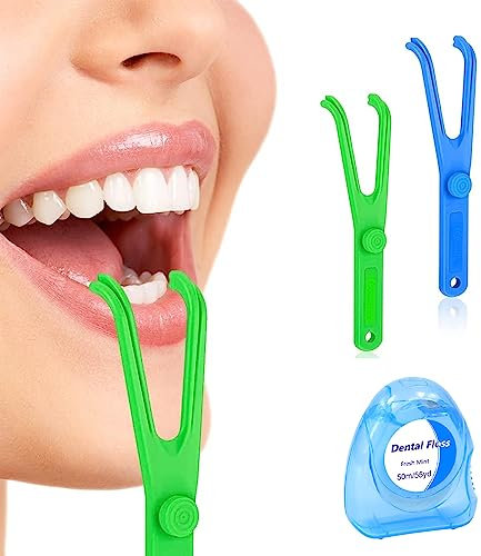 Floss Pick,Supporto per Filo Interdentale,Plettri per Filo Interdentale,2 Pezzi Porta Filo Interdentale,con Filo Interdentale da 50Metri,per La Pulizia dei Denti,Igiene Orale per Famiglia Hotel Viaggi